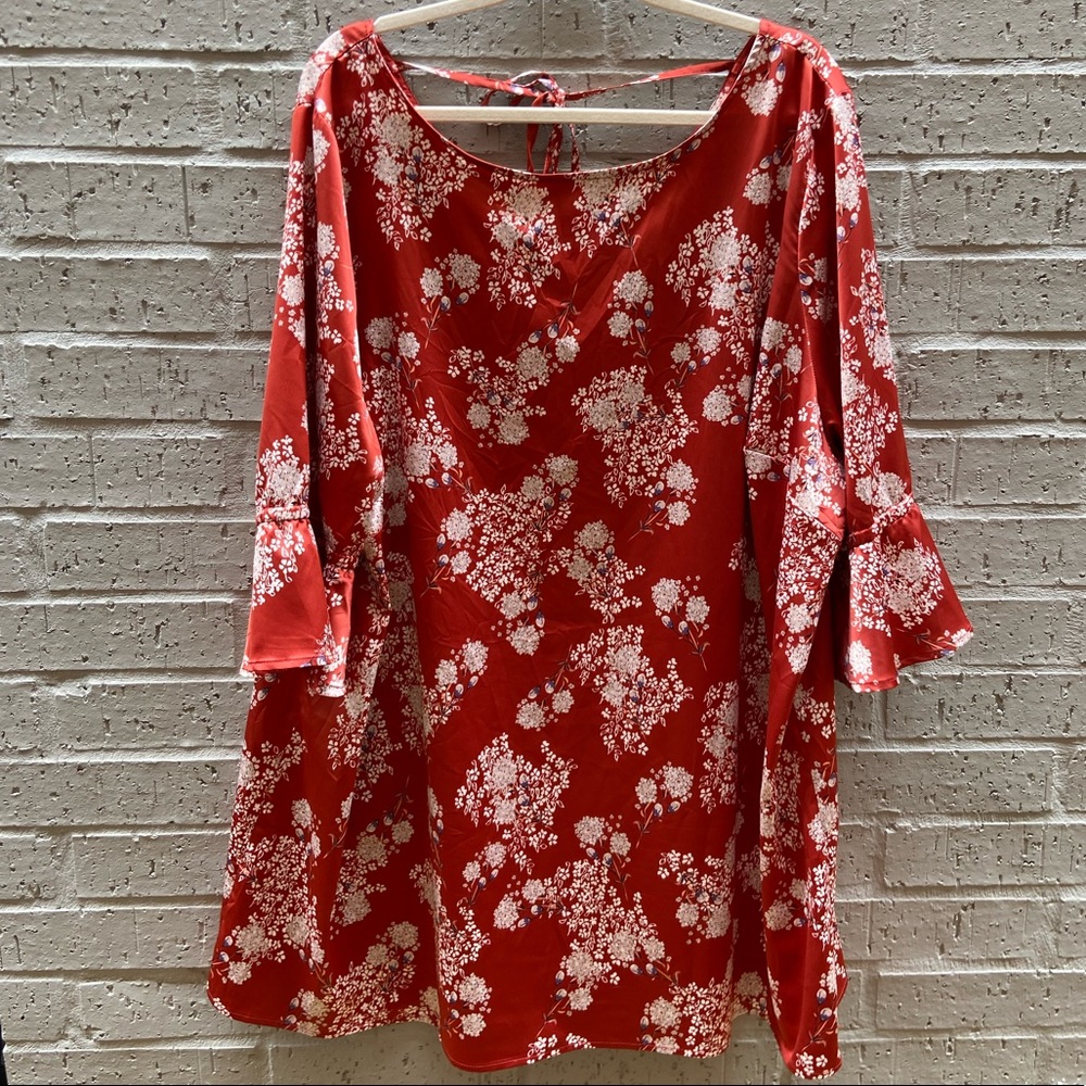 Ellos Floral Printed Tie Back Ruffle Sleeve Blouse